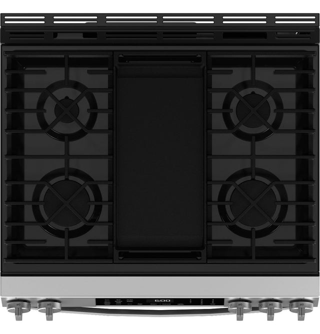 GE® 30" Slide-In Front-Control Convection Gas Range with No Preheat Air Fry and EasyWash™ Oven Tray GGS600AVFS