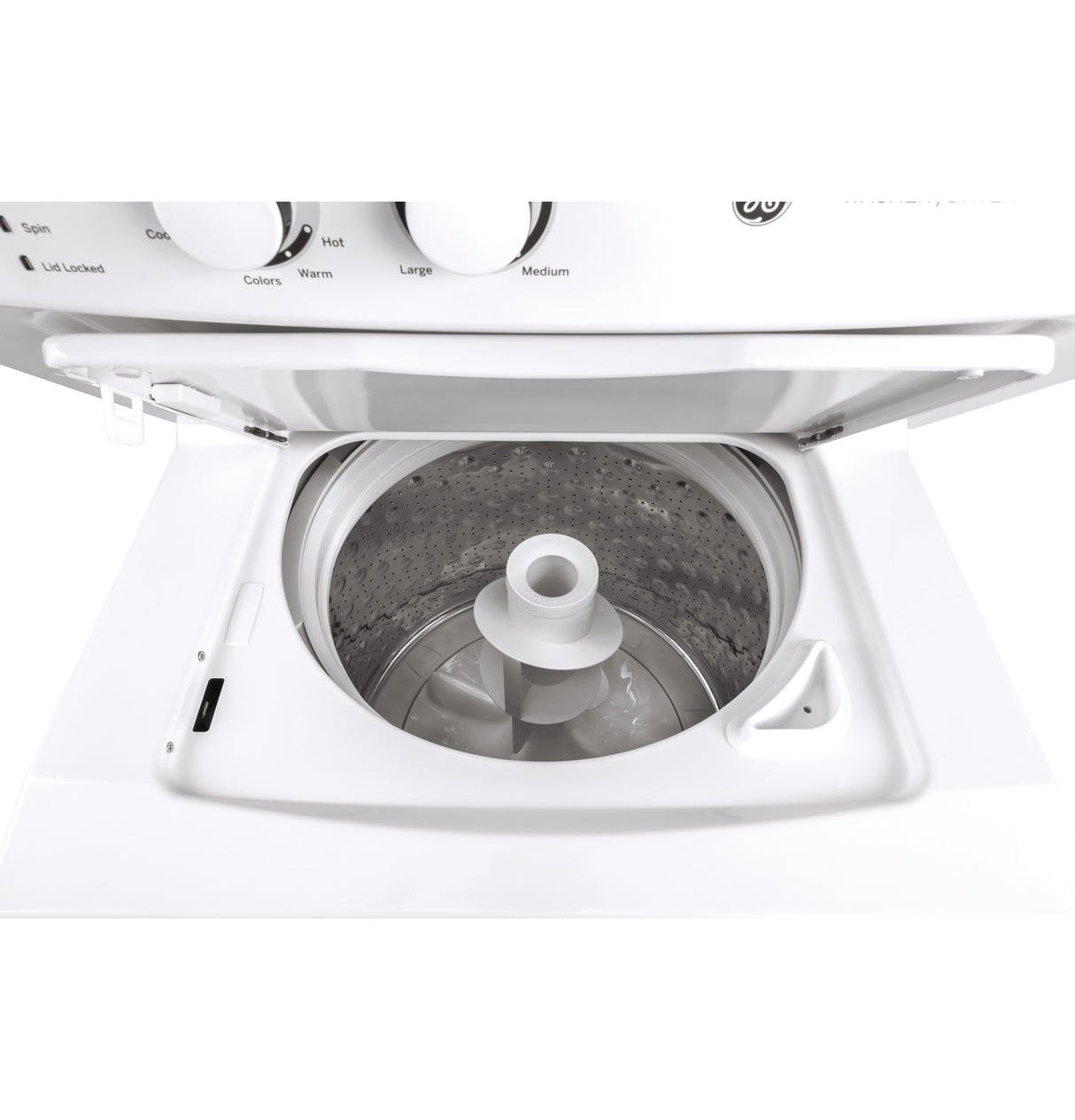 GE Unitized Spacemaker 3.8 cu. ft. Capacity Washer with Stainless Steel Basket and 5.9 cu. ft. Capacity Long Vent Electric Dryer GUV27ESSMWW