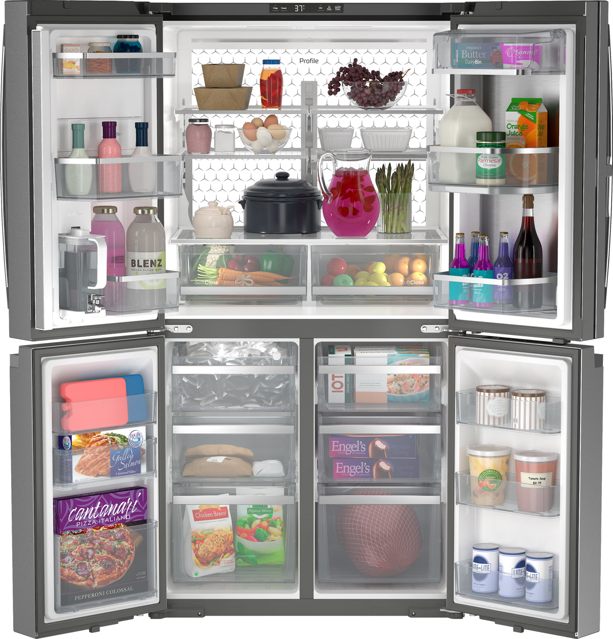 GE Profile™ ENERGY STAR® 22.9 Cu. Ft. Counter-Depth Quad-Door Refrigerator with Dual-Dispense AutoFill Pitcher and Door in Door PHD23BYWFS