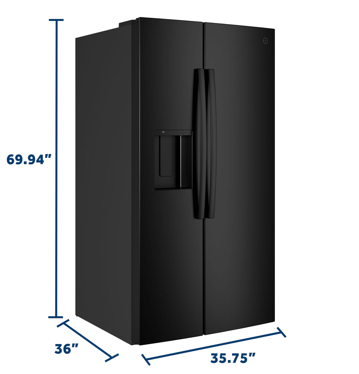 GE® 27.9 Cu. Ft. Side-By-Side Refrigerator with Extra Tall Dispenser and In-Door Icemaker GSS28NGYBB