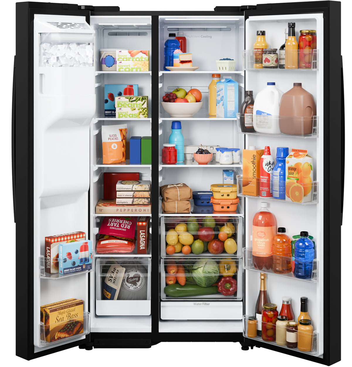 GE 23.6 Cu. Ft. Counter-Depth Side-By-Side Refrigerator with Extra Tall Dispenser and In-Door Icemaker GZS24NGYBB