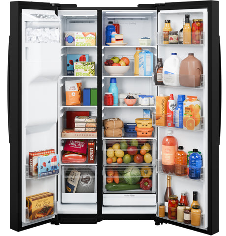 GE 23.6 Cu. Ft. Counter-Depth Side-By-Side Refrigerator with Extra Tall Dispenser and In-Door Icemaker GZS24NGYBB