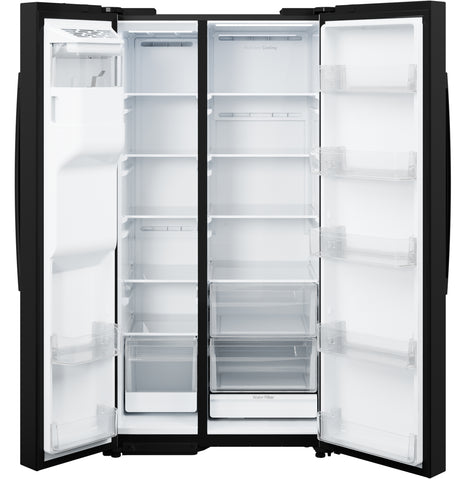 GE 23.6 Cu. Ft. Counter-Depth Side-By-Side Refrigerator with Extra Tall Dispenser and In-Door Icemaker GZS24NGYBB