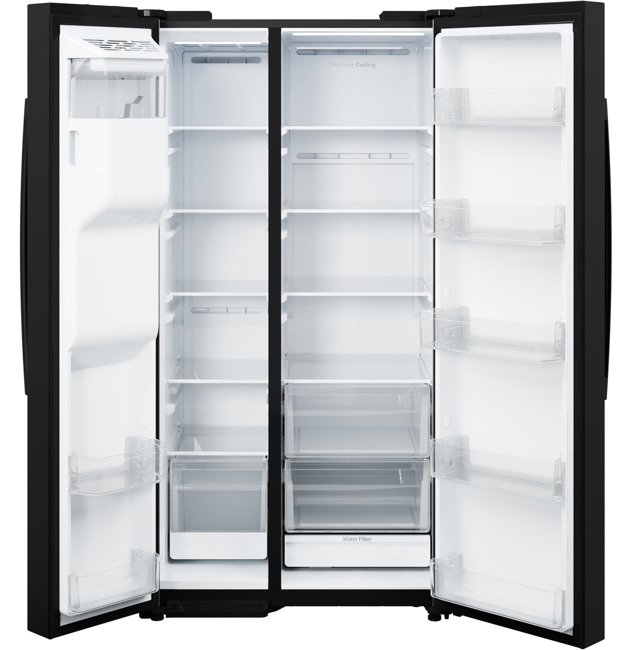 GE® ENERGY STAR® 24 Cu. Ft. Counter-Depth Side-By-Side Refrigerator with Extra Tall Dispenser and In-Door Icemaker GZE24NGYBB