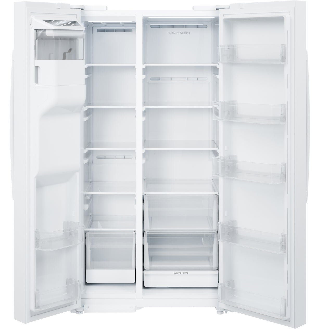 GE® ENERGY STAR® 25 Cu. Ft. Side-By-Side Refrigerator with Extra Tall Dispenser and In-Door Icemaker GSE28NGYWW