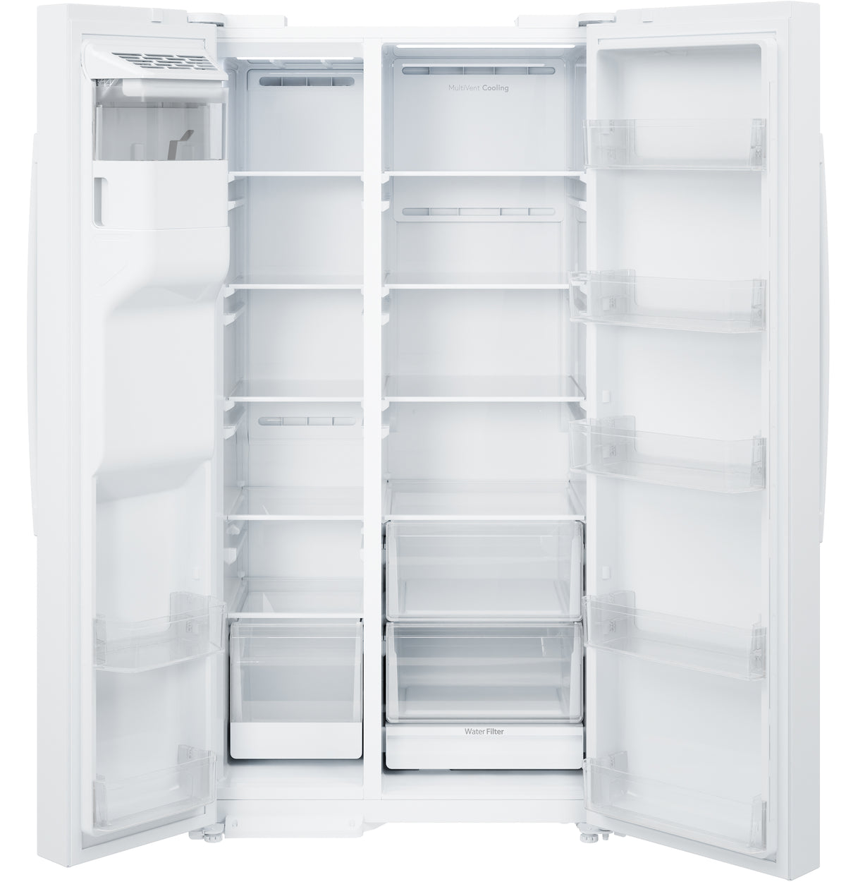 GE 23.6 Cu. Ft. Counter-Depth Side-By-Side Refrigerator with Extra Tall Dispenser and In-Door Icemaker GZS24NGYWW