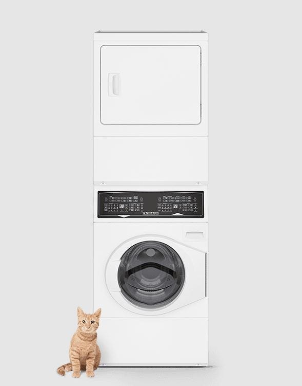 Speed Queen SF7 Stacked White Washer – Gas Dryer with Pet Plus | Sanitize | Fast Cycle Times | 5-Year Warranty SF7007WG