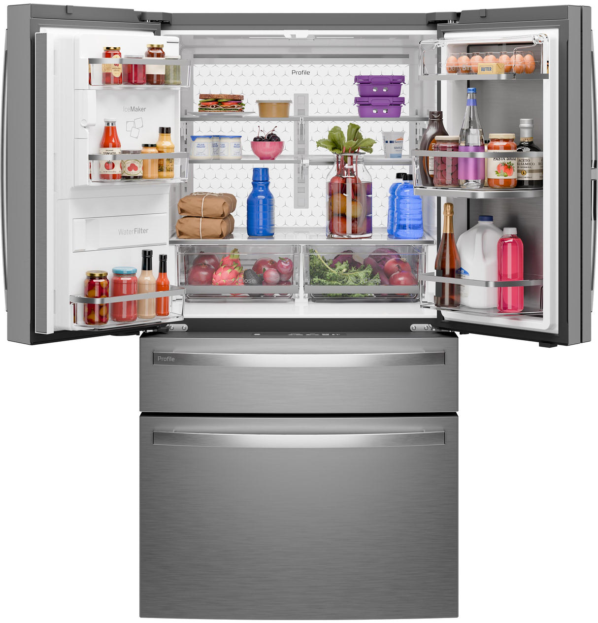 GE Profile™ ENERGY STAR® 27.9 Cu. Ft. Smart 4-Door French-Door Refrigerator with Kitchen Assistant PVD28HYYFS