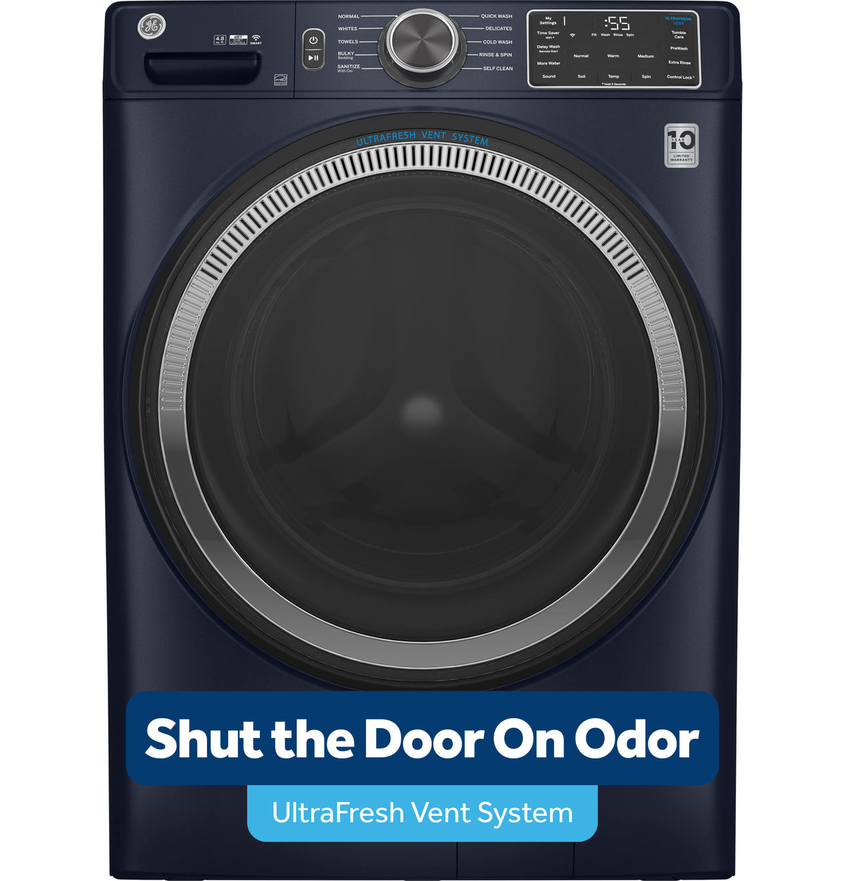 GE 4.8 cu. ft. Capacity Smart Front Load ENERGY STAR Washer with UltraFresh Vent System with OdorBlock and Sanitize w/Oxi GFW550SPRRS