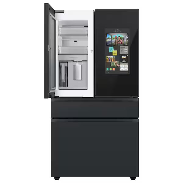 Samsung Bespoke 36 in. 29 cu. ft. Standard Depth 4-Door Charcoal Glass/Matte Black French Door Smart Refrigerator w/Family Hub RF29BB89008M