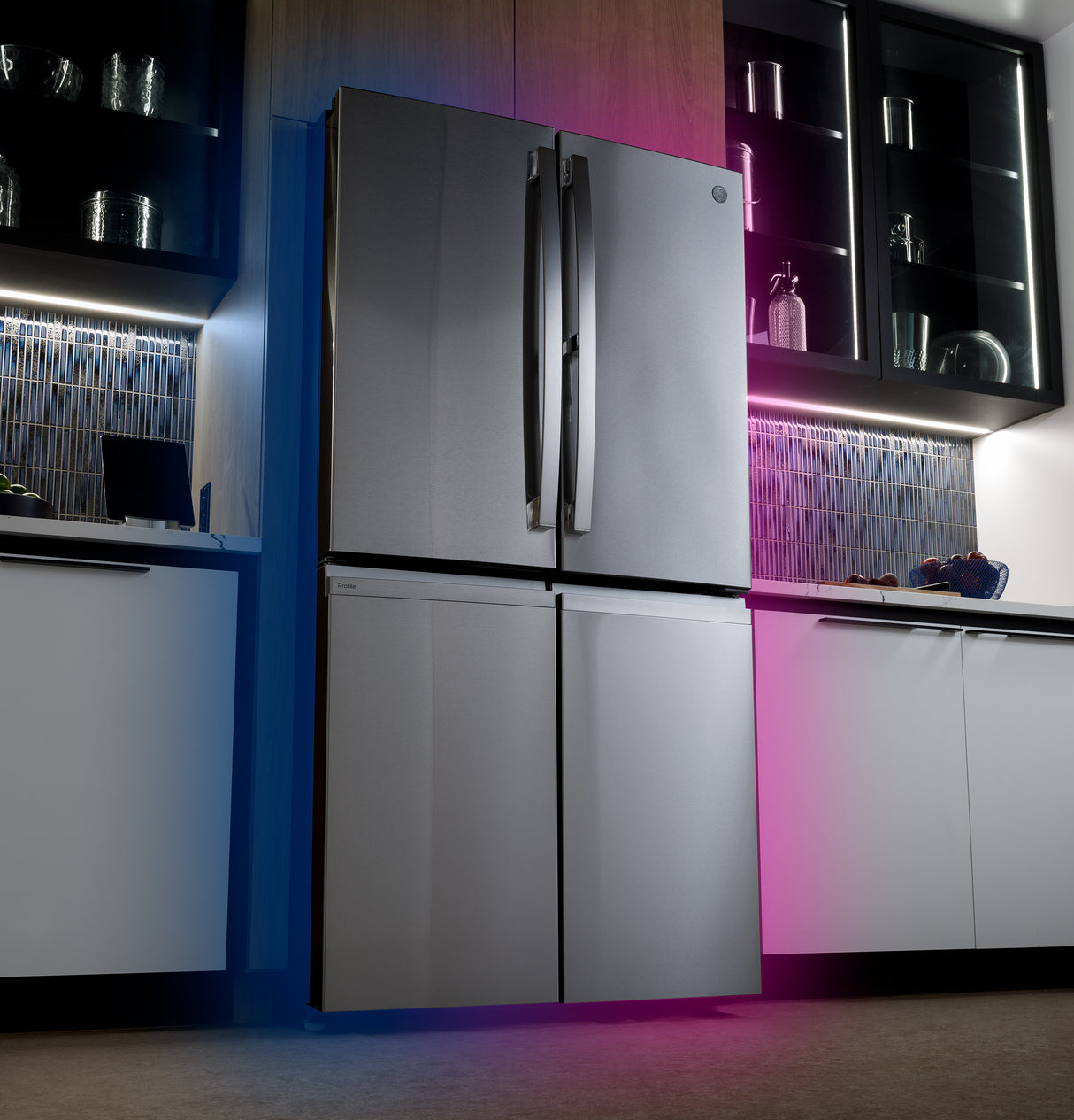 GE Profile™ ENERGY STAR® 22.9 Cu. Ft. Counter-Depth Quad-Door Refrigerator with Dual-Dispense AutoFill Pitcher and Door in Door PHD23BYWFS