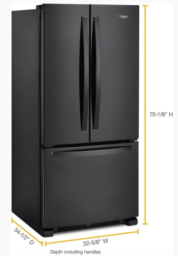 Whirlpool 33-inch Wide French Door Refrigerator - 22 cu. ft WRFF5333PB-Black