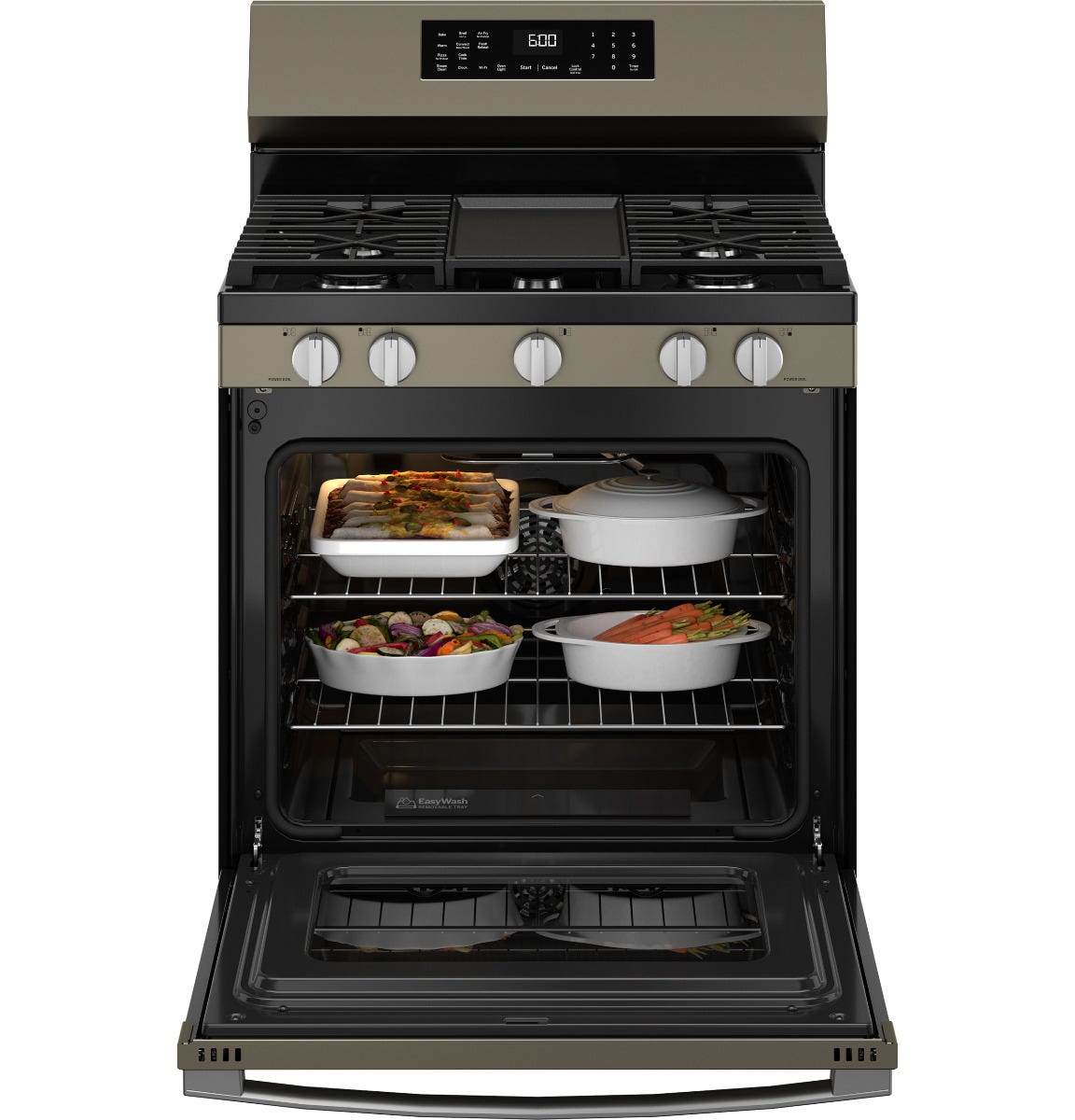 GE® 30" Free-Standing Gas Convection Range with No Preheat Air Fry and EasyWash™ Oven Tray GGF600AVES