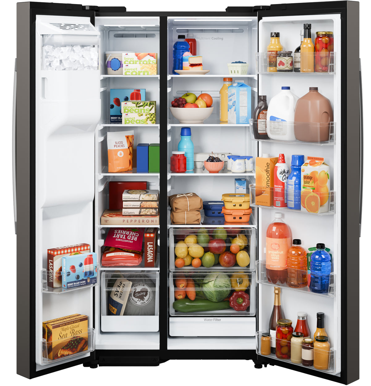 GE 23.6 Cu. Ft. Counter-Depth Side-By-Side Refrigerator with Extra Tall Dispenser and In-Door Icemaker GZS24NMYES