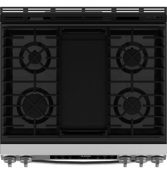 GE® 30" Slide-In Front Control Gas Range with Crisp Mode GGS500SVSS