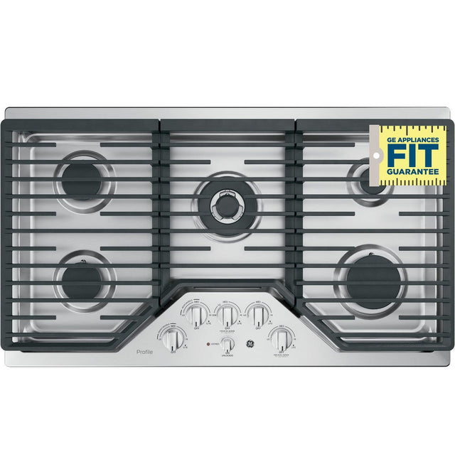 GE Profile™ 36" Built-In Tri-Ring Gas Cooktop with 5 Burners and Included Extra-Large Integrated Griddle PGP9036SLSS