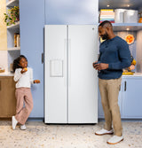 GE 23.6 Cu. Ft. Counter-Depth Side-By-Side Refrigerator with Extra Tall Dispenser and In-Door Icemaker GZS24NGYWW
