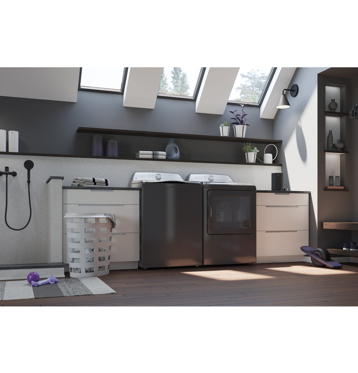 GE Profile 4.9 cu. ft. Capacity Washer with Smarter Wash Technology and FlexDispense PTW605BPRDG