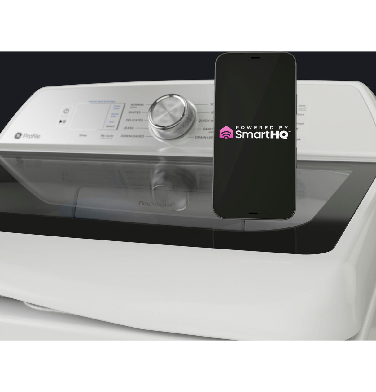 GE Profile 4.9 cu. ft. Capacity Washer with Smarter Wash Technology and FlexDispense PTW605BSRWS