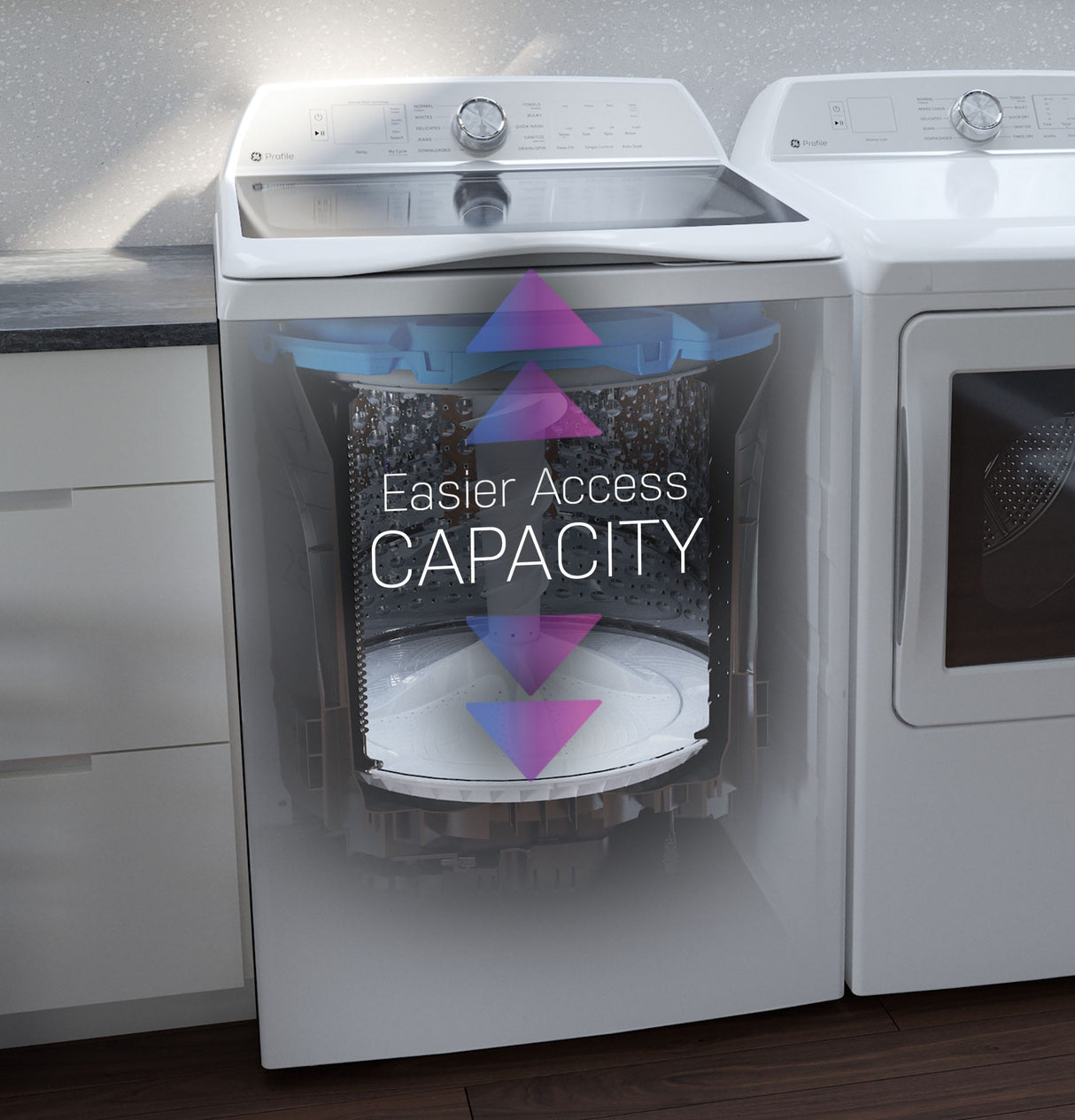 GE Profile 4.9 cu. ft. Capacity Washer with Smarter Wash Technology and FlexDispense PTW605BPRDG