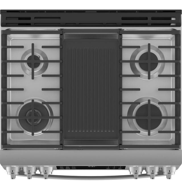 GE Profile 30" Smart Slide-In Front-Control Gas Fingerprint Resistant Range with No Preheat Air Fry PGS930YPFS-Fingerprint Resistant Stainless Steel