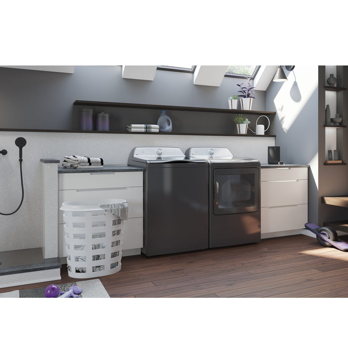 GE Profile 5.0 cu. ft. Capacity Washer with Smarter Wash Technology and FlexDispense PTW600BPRDG