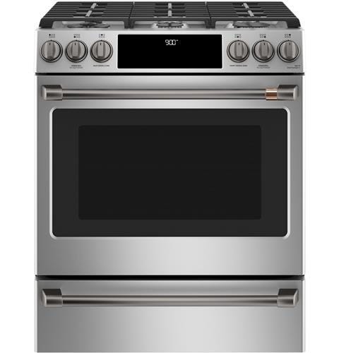 Café 30" Slide-In Front Control Dual-Fuel Convection Range with Warming Drawer C2S900P2MS1