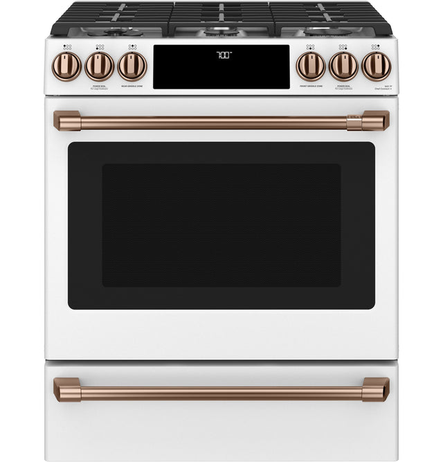 Café 30" Slide-In Front Control Gas Oven with Convection Range with Warming Drawer CGS700P4MW2