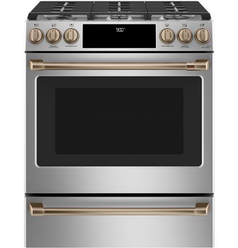 Café 30" Slide-In Front Control Dual-Fuel Convection Range with Warming Drawer C2S900P2MS1