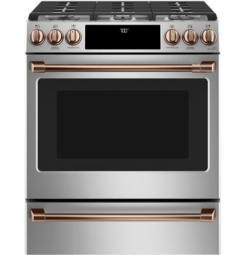 Café 30" Slide-In Front Control Gas Oven with Convection Range with Warming Drawer CGS700P2MS1