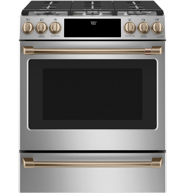 Café 30" Slide-In Front Control Gas Oven with Convection Range with Warming Drawer CGS700P2MS1