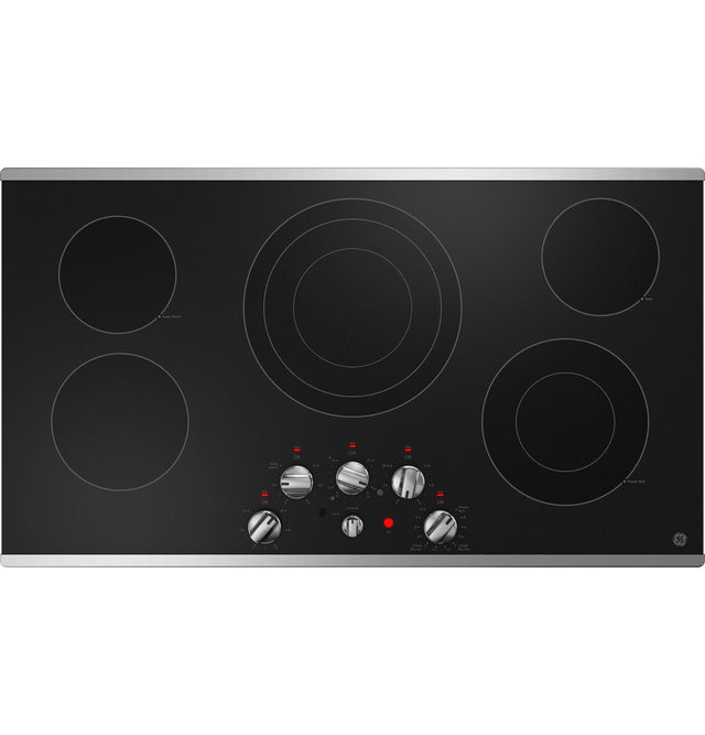 GE 36" Built-In Knob Control Electric Cooktop JEP5036STSS-Stainless Accents- Aluminum Trim