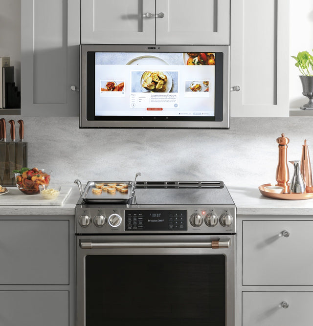 Cafe 30" Smart Slide-In Front Control Induction and Convection Range with Warming Drawer CHS90XP2MS1