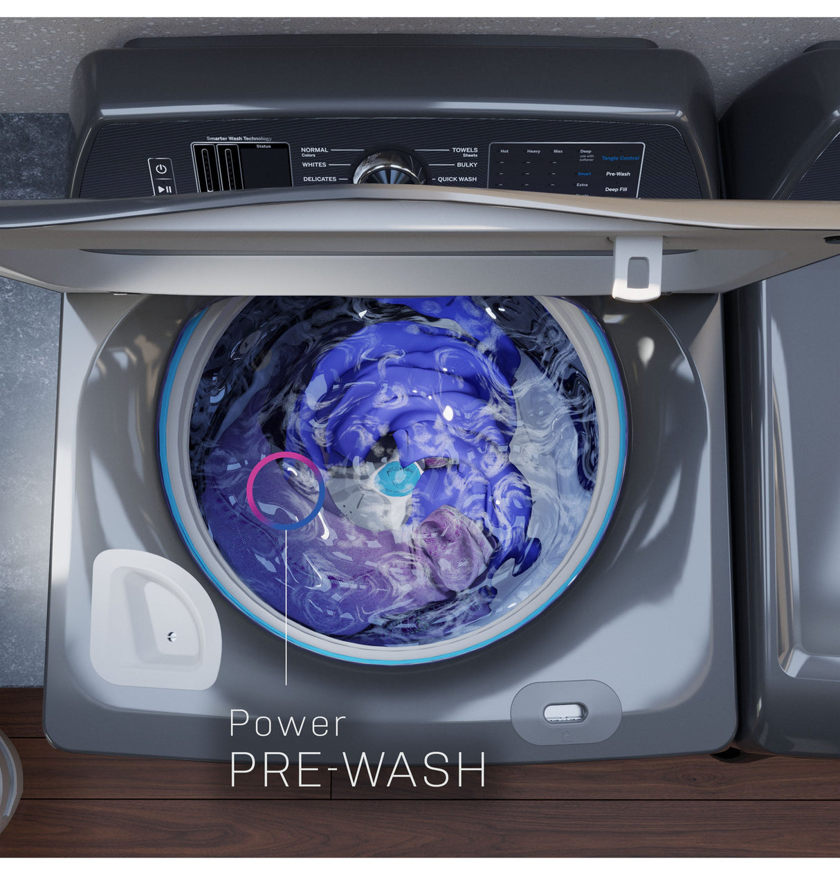 GE Profile 5.4 cu. ft. Capacity Washer with Smarter Wash Technology and FlexDispense PTW700BPTDG