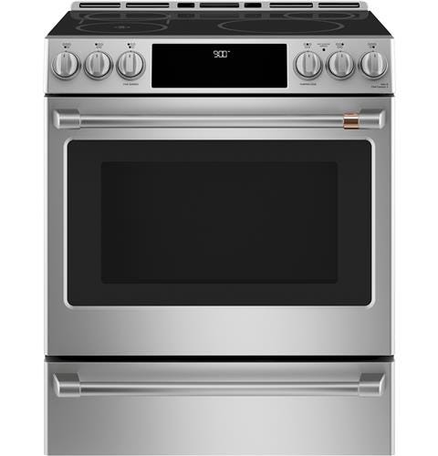 Cafe 30" Smart Slide-In Front Control Induction and Convection Range with Warming Drawer CHS90XP2MS1