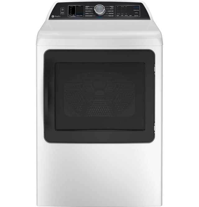 GE Profile 7.4 cu. ft. Capacity Smart aluminized alloy drum Electric Dryer with Sanitize Cycle and Sensor Dry PTD70EBSTWS-White