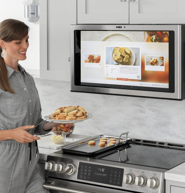 Cafe 30" Smart Slide-In Front Control Induction and Convection Range with Warming Drawer CHS90XP2MS1