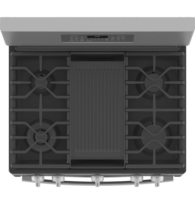 GE Profile™ 30" Free-Standing Gas Double Oven Convection Fingerprint Resistant Range with No Preheat Air Fry PGB965YPFS