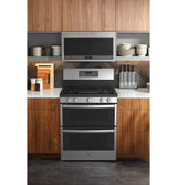 GE Profile™ 30" Free-Standing Gas Double Oven Convection Fingerprint Resistant Range with No Preheat Air Fry PGB965YPFS