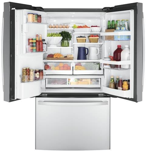 GE ENERGY STAR 22.1 Cu. Ft. Counter-Depth Fingerprint Resistant French-Door Refrigerator GYE22GYNFS