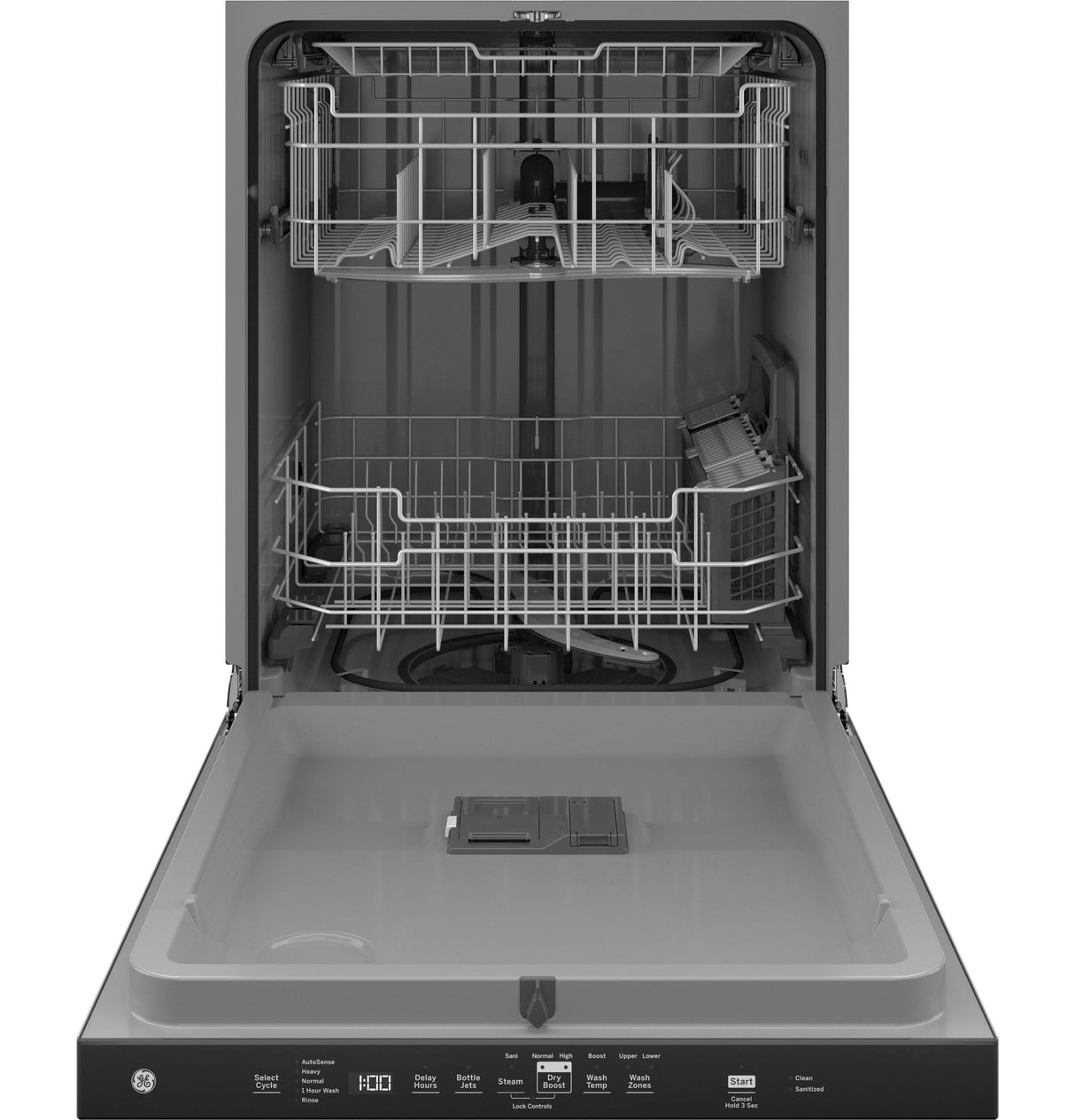 GE Top Control with Plastic Interior Dishwasher with Sanitize Cycle Dry Boost GDP630PGRBB