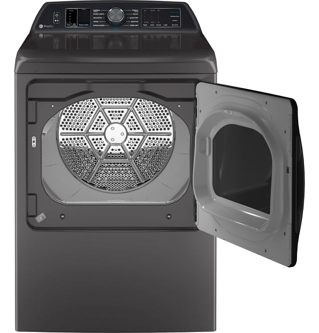 GE Profile 7.4 cu. ft. Capacity Smart aluminized alloy drum Electric Dryer with Sanitize Cycle and Sensor Dry PTD70EBPTDG-Diamond Gray