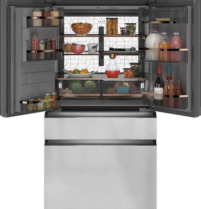 Café ENERGY STAR 22.3 Cu. Ft. Smart Counter-Depth 4-Door French-Door Refrigerator in Platinum Glass CXE22DM5PS5