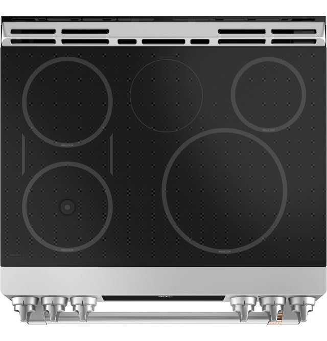 Cafe 30" Smart Slide-In Front Control Induction and Convection Range with Warming Drawer CHS90XP2MS1