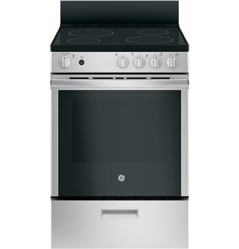 GE® 24" Free-Standing/Slide-in Front Control Range with Steam Clean and Large Window JAS640RMSS