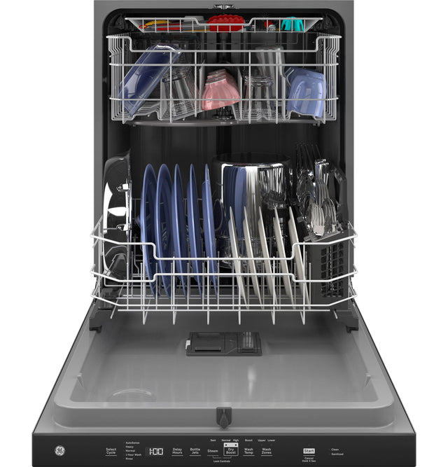 GE Top Control with Plastic Interior Dishwasher with Sanitize Cycle Dry Boost GDP630PGRWW-White