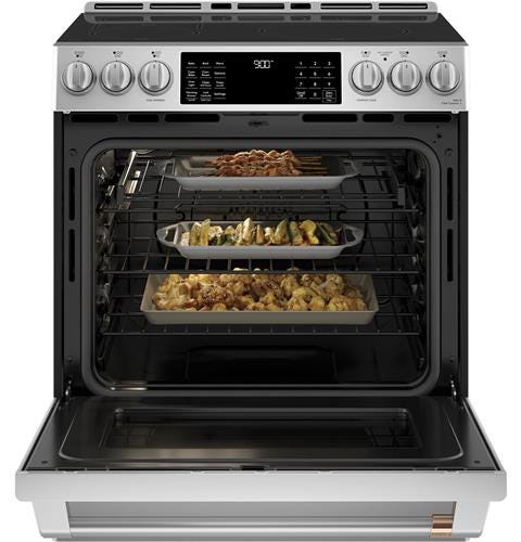 Café 30" Slide-In Front Control Induction and Convection Range with Warming Drawer CHS900P2MS1