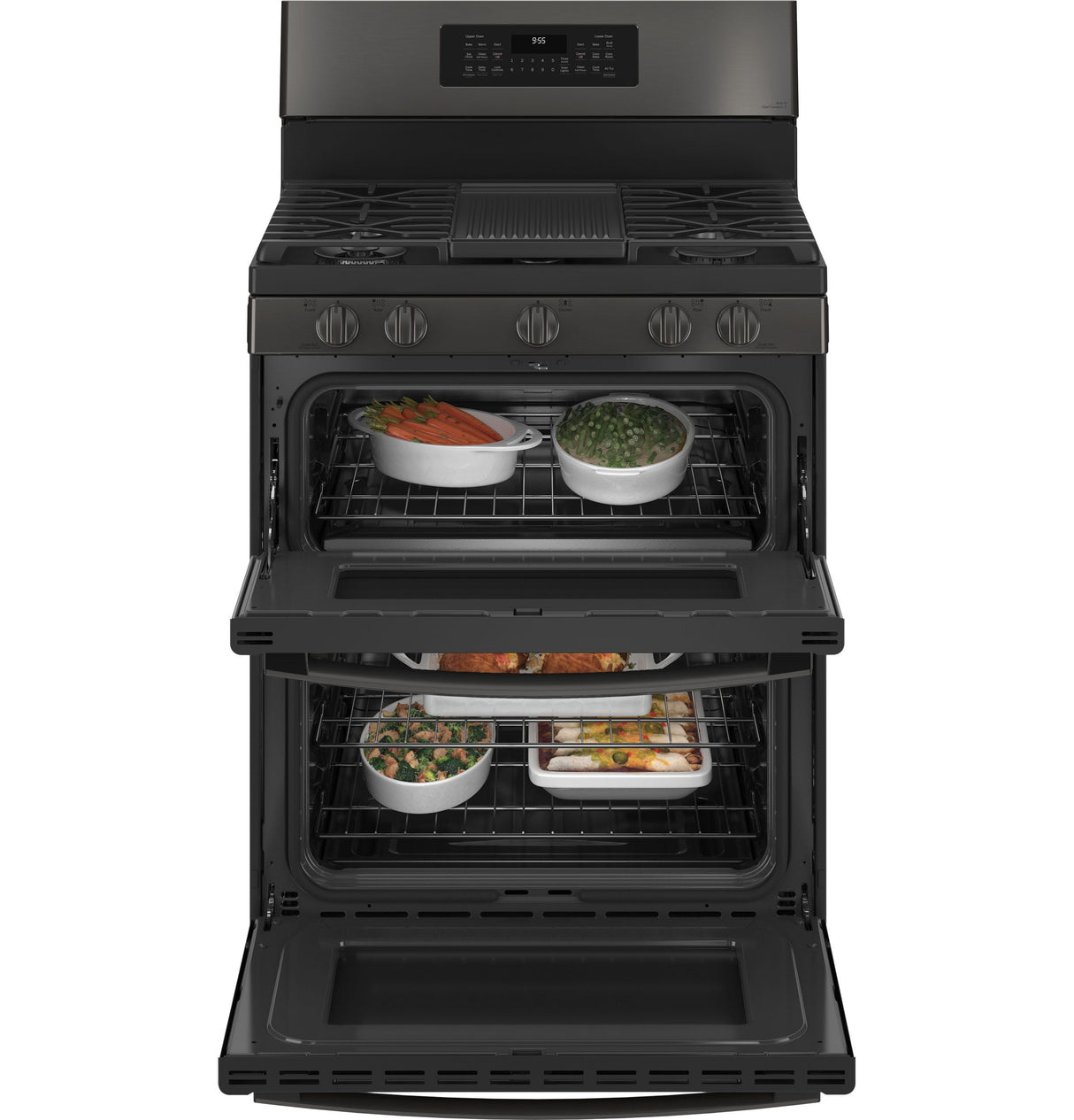 GE Profile™ 30" Free-Standing Gas Double Oven Convection Range with No Preheat Air Fry PGB965BPTS