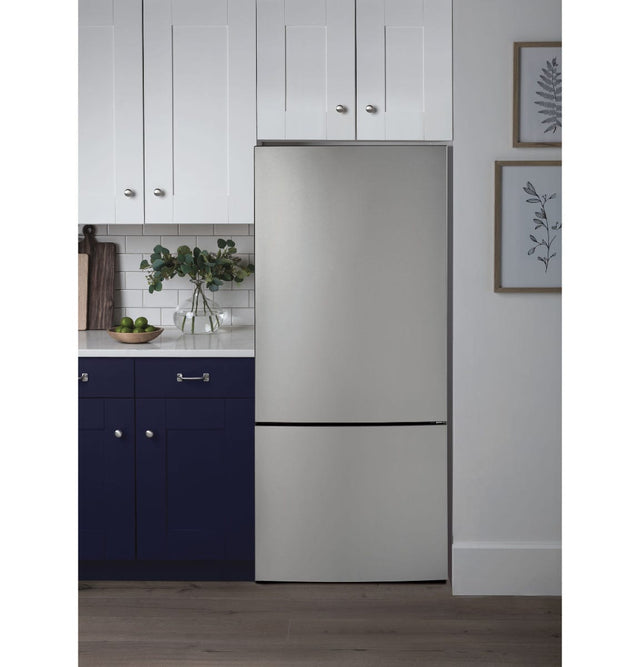 GE ENERGY STAR 17.7 Cu. Ft. Counter-Depth Bottom-Freezer Refrigerator GBE17HYRFS