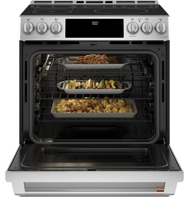 Cafe 30" Smart Slide-In Front Control Induction and Convection Range with Warming Drawer CHS90XP2MS1